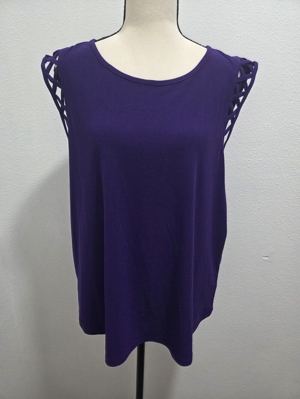 Women's Purple Sleeveless Tank with Lattice Shoulder Detail